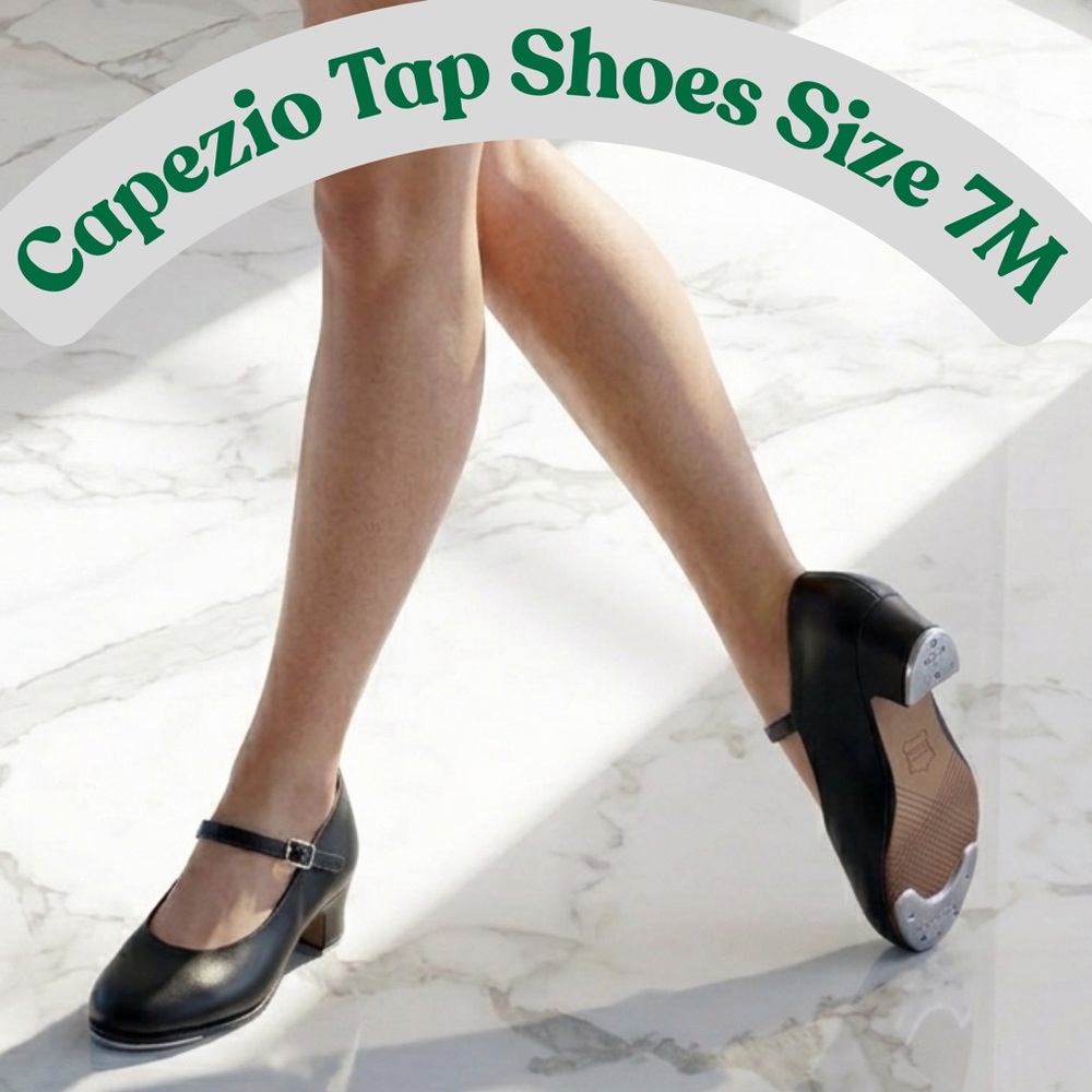 CAPEZIO Women's Black Leather Mary Jane Tap Dance Shoes 1.5" Character Heel 7M
